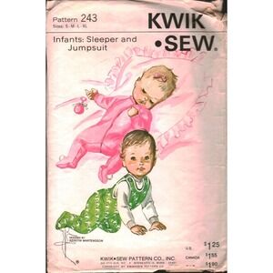 Vintage Kwik Sew 243 Infants Sleeper and Jumpsuit Sewing Pattern S-L CUT